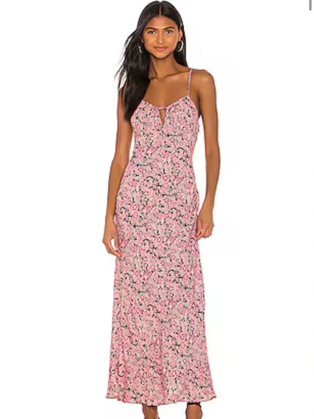 FREE PEOPLE | Bon Voyage Pink Floral Maxi Dress Spaghetti Straps Women’s Size M